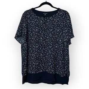 Hilary Radley Navy Blue Floral Blouse L